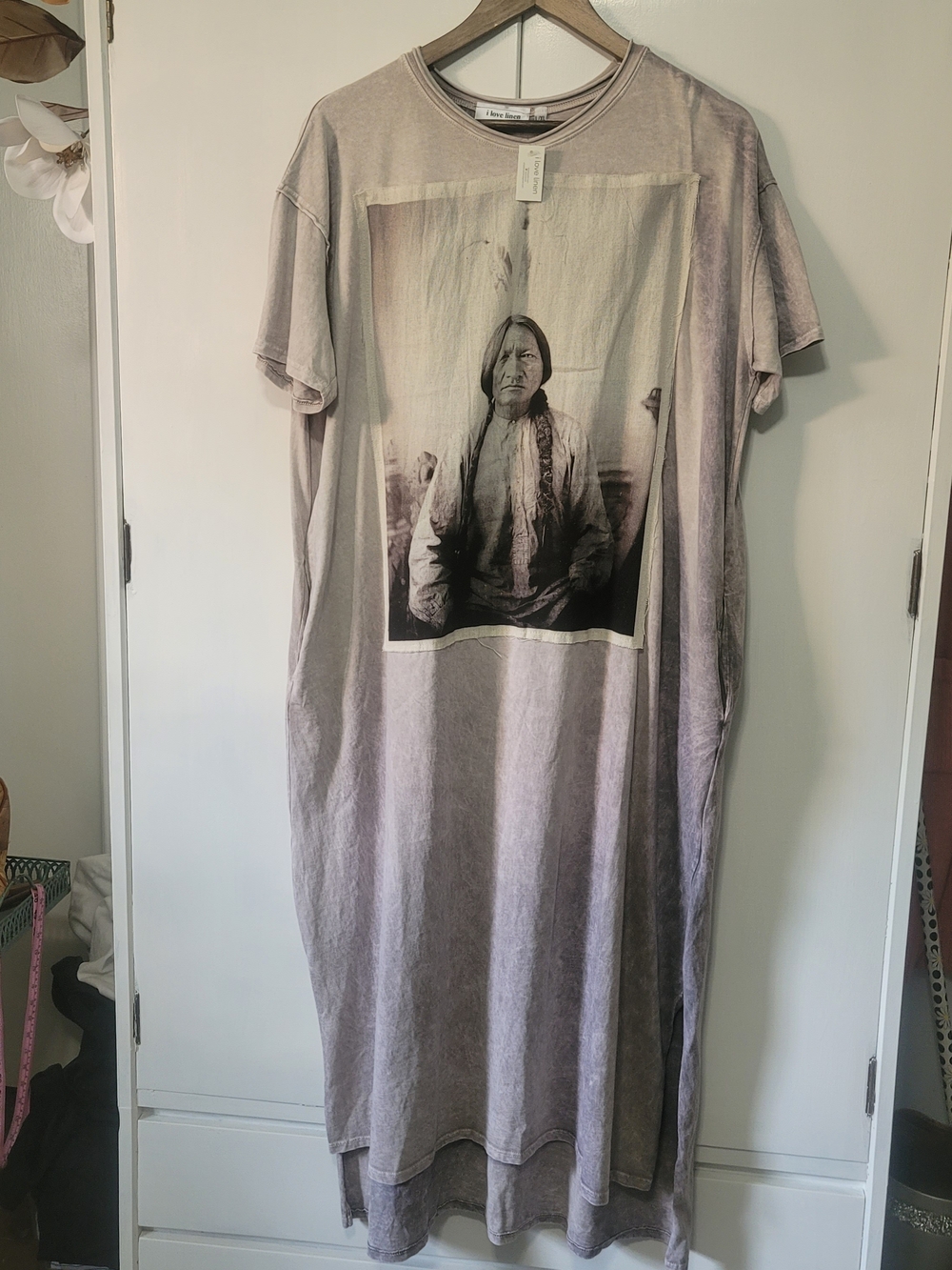 Oversized Graphic Maxi Dress with Vintage Portrait Print